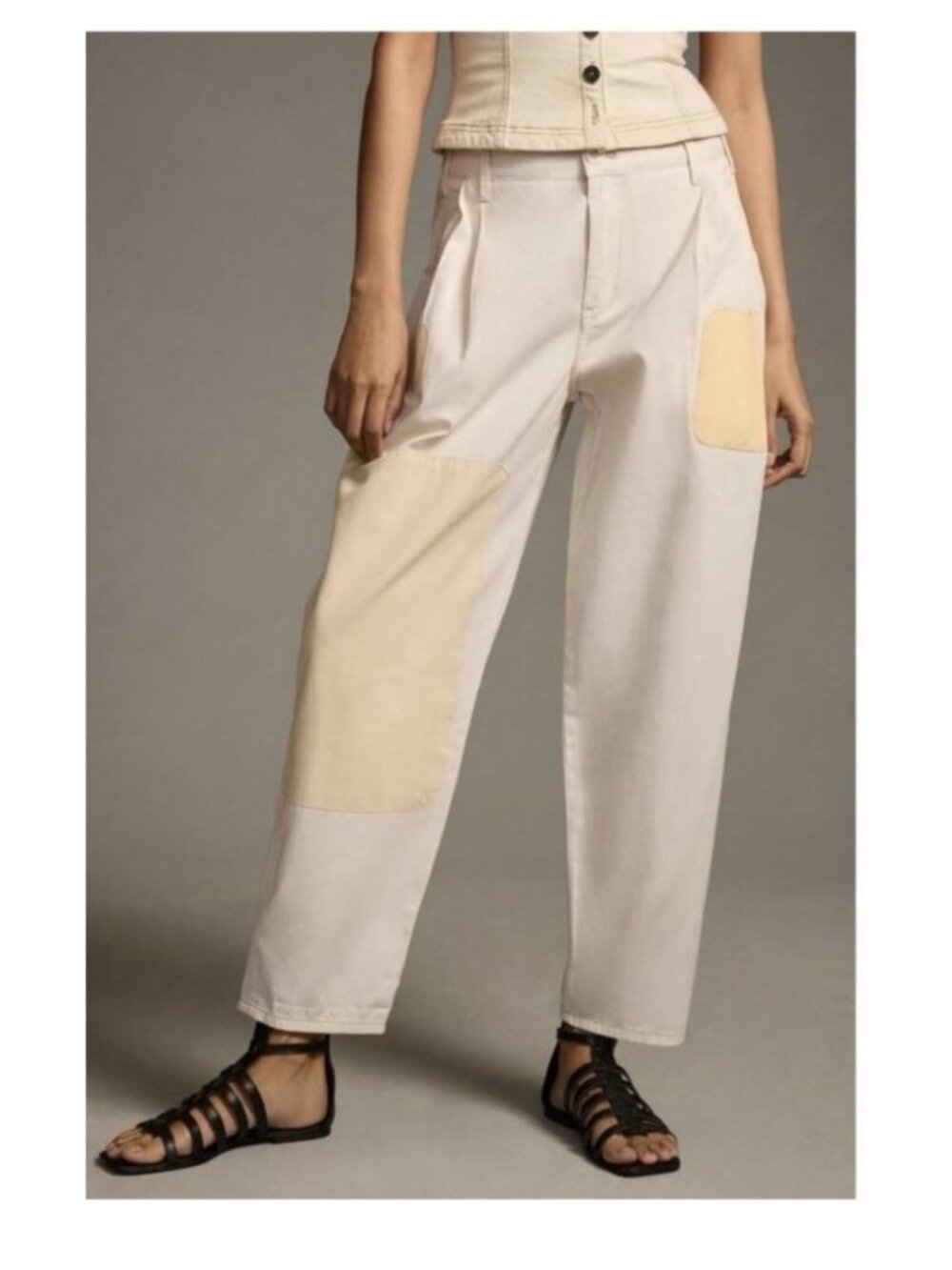 Anthropologie Pilcro 26 beige Women's Utility Patchwork chino barrel leg boho
